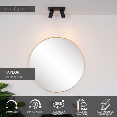 Lucide TAYLOR - Spot plafond Salle de bains - LED Dim to warm - GU10 - 2x5W 2200K/3000K - IP44 - Noir